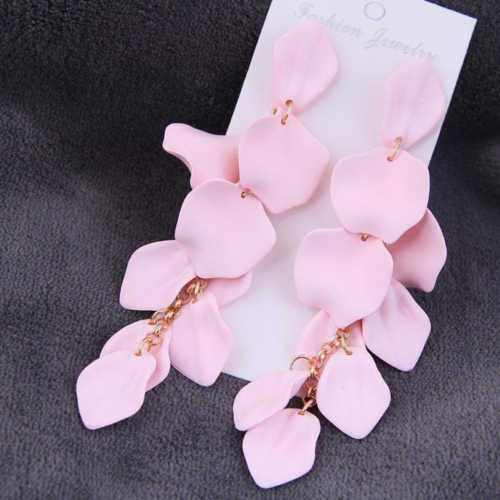 Boho Long Dangly Rose Petals Lightweight Earrings